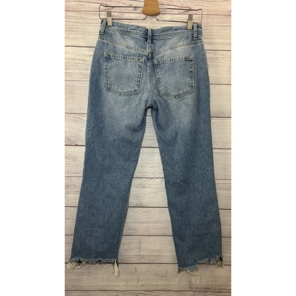 Free People We the Free Maggie Straight Leg Distressed Jeans Women 25 Button Fly